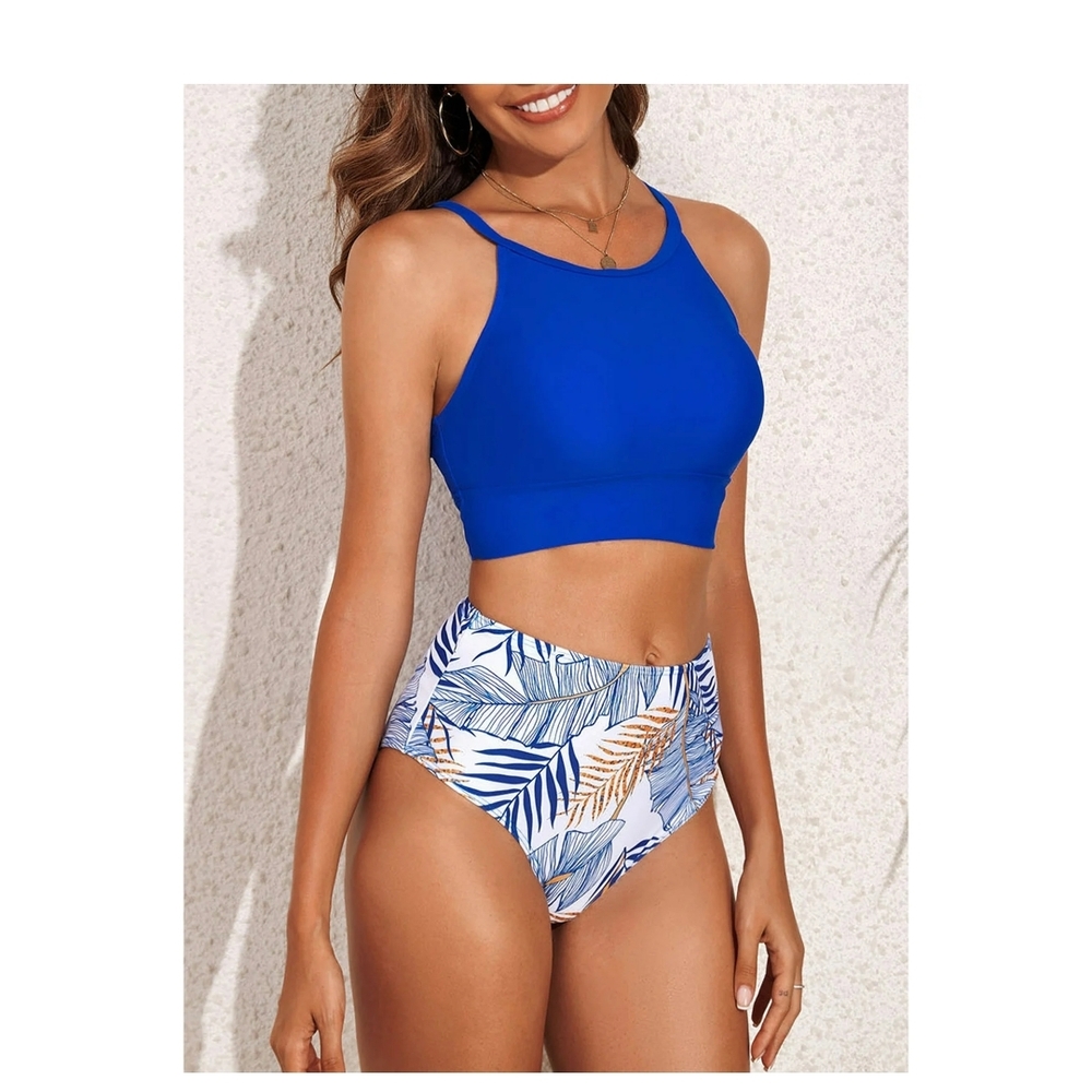 Nwot Size S Blue Leaf Print Women's Swim Set